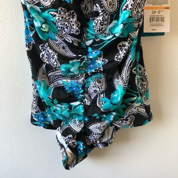 Manhattan Beachwear Plus Black Turquoise One Piece 24W - Picture 4 of 8